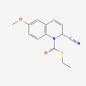 molecular formula C14H14N2O2S B12793937 S-Ethyl 2-cyano-6-methoxy-1(2H)-quinolinecarbothioate CAS No. 40448-85-9