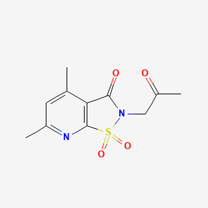 molecular formula C11H12N2O4S B12794001 Isothiazolo(5,4-b)pyridin-3(2H)-one, 4,6-dimethyl-2-(2-oxopropyl)-, 1,1-dioxide CAS No. 108361-84-8
