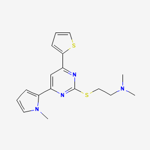 molecular formula C17H20N4S2 B12794026 Ethanamine, N,N-dimethyl-2-((4-(1-methyl-1H-pyrrol-2-yl)-6-(2-thienyl)-2-pyrimidinyl)thio)- CAS No. 129224-85-7