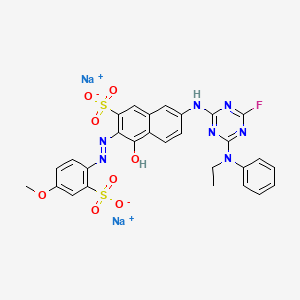 molecular formula C28H22FN7Na2O8S2 B12794028 2-Naphthalenesulfonic acid, 7-((4-(ethylphenylamino)-6-fluoro-1,3,5-triazin-2-yl)amino)-4-hydroxy-3-((4-methoxy-2-sulfophenyl)azo)-, disodium salt CAS No. 70833-38-4
