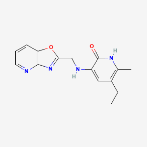 molecular formula C15H16N4O2 B12794062 2(1H)-Pyridinone, 5-ethyl-6-methyl-3-((oxazolo(4,5-b)pyridin-2-ylmethyl)amino)- CAS No. 143707-86-2