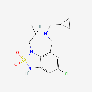 molecular formula C14H18ClN3O2S B12794087 1H-(1,2,5)Thiadiazolo(4,3,2-jk)(1,4)benzodiazepine, 9-chloro-6-(cyclopropylmethyl)-4,5,6,7-tetrahydro-5-methyl-, 2,2-dioxide CAS No. 136722-88-8