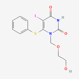 molecular formula C13H13IN2O4S B12794102 2,4(1H,3H)-Pyrimidinedione, 1-((2-hydroxyethoxy)methyl)-5-iodo-6-(phenylthio)- CAS No. 125056-92-0