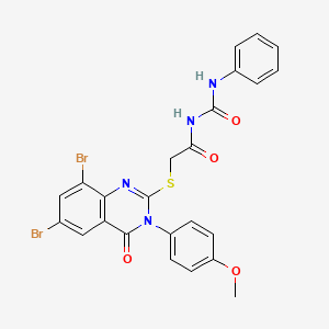 molecular formula C24H18Br2N4O4S B12794152 1-(2-(6,8-Dibromo-3-(4-methoxy-phenyl)-4-oxo-3,4-dihydro-quinazolin-2-ylsulfanyl)-acetyl)-3-phenyl-urea CAS No. 83315-94-0