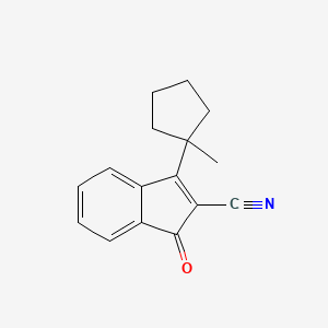 molecular formula C16H15NO B12794247 1H-Indene-2-carbonitrile, 3-(1-methylcyclopentyl)-1-oxo- CAS No. 64871-55-2