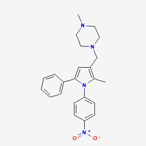 molecular formula C23H26N4O2 B12794271 Piperazine, 1-methyl-4-((2-methyl-1-(4-nitrophenyl)-5-phenyl-1H-pyrrol-3-yl)methyl)- CAS No. 146204-51-5