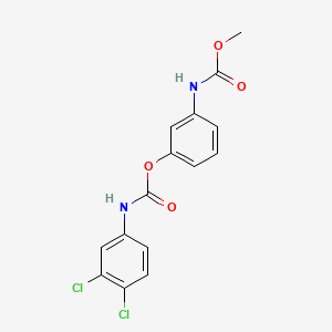 molecular formula C15H12Cl2N2O4 B12794346 Carbamic acid, (3,4-dichlorophenyl)-, 3-((methoxycarbonyl)amino)phenyl ester CAS No. 13684-68-9