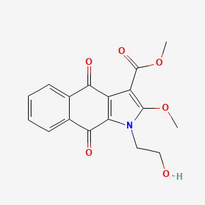 molecular formula C17H15NO6 B12794404 Methyl 1-(2-hydroxyethyl)-2-methoxy-4,9-dioxo-4,9-dihydro-1H-benzo(f)indole-3-carboxylate CAS No. 74014-09-8
