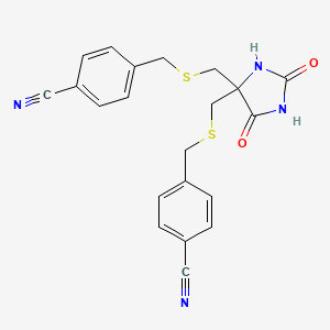 molecular formula C21H18N4O2S2 B12794484 5,5-Bis((((4-cyanophenyl)methyl)thio)methyl)-2,4-imidazolidinedione CAS No. 142979-83-7