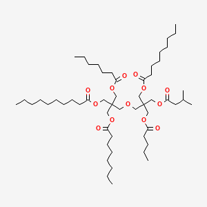 molecular formula C54H98O13 B12794545 [2-(Heptanoyloxymethyl)-2-[[2-(3-methylbutanoyloxymethyl)-2-(nonanoyloxymethyl)-3-pentanoyloxypropoxy]methyl]-3-octanoyloxypropyl] decanoate 