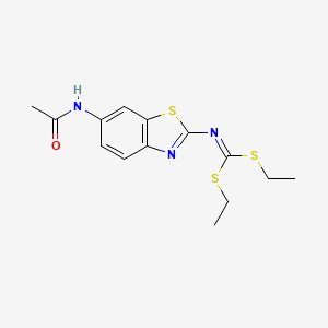 molecular formula C14H17N3OS3 B12794682 N-[2-[bis(ethylsulfanyl)methylideneamino]-1,3-benzothiazol-6-yl]acetamide CAS No. 77168-65-1