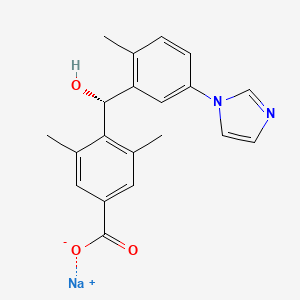 molecular formula C20H19N2NaO3 B12794688 Benzoic acid, 4-(hydroxy(5-(1H-imidazol-1-yl)-2-methylphenyl)methyl)-3,5-dimethyl-, monosodium salt, (+)- CAS No. 122331-78-6