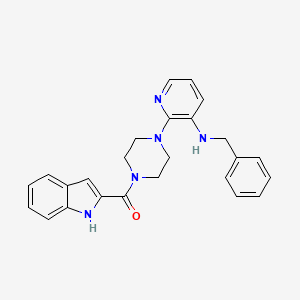 molecular formula C25H25N5O B12794798 Piperazine, 1-(1H-indol-2-ylcarbonyl)-4-(3-((phenylmethyl)amino)-2-pyridinyl)- CAS No. 153473-56-4