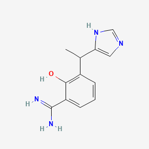 molecular formula C12H14N4O B12794811 (+)-2-Hydroxy-3-(1-(1H-imidazol-4-yl)ethyl)benzenecarboximidamide hydrate CAS No. 164334-95-6