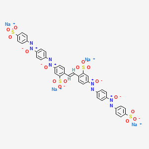 molecular formula C38H24N8Na4O16S4 B12794837 Benzenesulfonic acid, 5-((4-((4-sulfophenyl)azoxy)phenyl)azoxy)-2-(2-(2-sulfo-4-((4-((4-sulfophenyl)azoxy)phenyl)azoxy)phenyl)ethenyl)-, tetrasodium salt CAS No. 72854-05-8