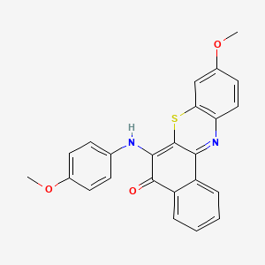 molecular formula C24H18N2O3S B12794881 9-Methoxy-6-((4-methoxyphenyl)amino)-5H-benzo(a)phenothiazin-5-one CAS No. 84325-50-8