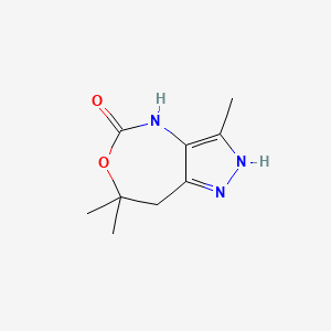 molecular formula C9H13N3O2 B12794897 3,7,7-Trimethyl-1,4,7,8-tetrahydro-5H-pyrazolo(4,3-d)(1,3)oxazepin-5-one CAS No. 72499-52-6