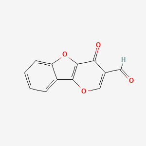 molecular formula C12H6O4 B12794930 Pyrano(5,6-b)(1)benzoxole-3-carbaldehyde, 4-oxo- CAS No. 92120-02-0