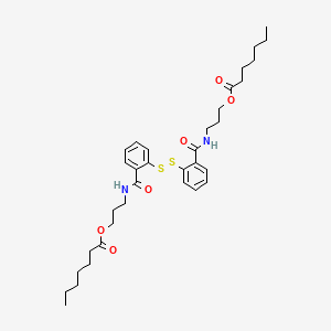 molecular formula C34H48N2O6S2 B12794935 Heptanoic acid, dithiobis(2,1-phenylenecarbonylimino-3,1-propanediyl)ester CAS No. 88848-51-5