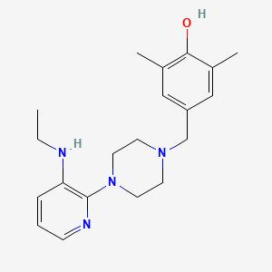 molecular formula C20H28N4O B12794936 Phenol, 4-((4-(3-(ethylamino)-2-pyridinyl)-1-piperazinyl)methyl)-2,6-dimethyl- CAS No. 136816-68-7