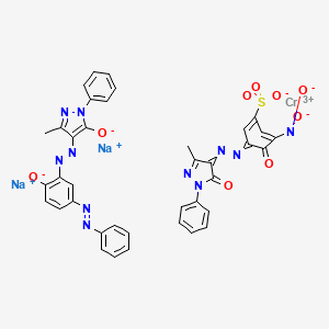 molecular formula C38H26CrN11Na2O9S B12795060 Chromate(2-), (2,4-dihydro-4-((2-(hydroxy-kappaO)-5-(phenylazo)phenyl)azo-kappaN1)-5-methyl-2-phenyl-3H-pyrazol-3-onato(2-)-kappaO3)(3-((4,5-dihydro-3-methyl-5-(oxo-kappaO)-1-phenyl-1H-pyrazol-4-yl)azo-kappaN1)-4-(hydroxy-kappaO)-5-nitrobenzenesulfonato(3-))-, disodium CAS No. 75268-78-9