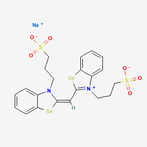 molecular formula C21H21N2NaO6S2Se2 B12795071 Benzoselenazolium, 3-(3-sulfopropyl)-2-((3-(3-sulfopropyl)-2(3H)-benzoselenazolylidene)methyl)-, inner salt, sodium salt CAS No. 55425-27-9