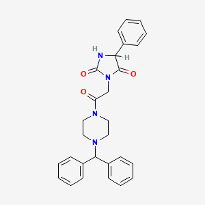 molecular formula C28H28N4O3 B12795123 1-((2,5-Dioxo-4-phenyl-1-imidazolidinyl)acetyl)-4-(diphenylmethyl)piperazine CAS No. 109758-04-5