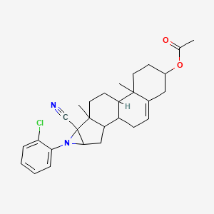 molecular formula C28H33ClN2O2 B12795129 [5-(2-chlorophenyl)-6-cyano-7,11-dimethyl-5-azapentacyclo[8.8.0.02,7.04,6.011,16]octadec-16-en-14-yl] acetate CAS No. 58028-11-8