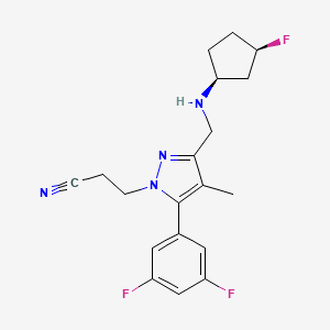 molecular formula C19H21F3N4 B12795171 3-[5-(3,5-difluorophenyl)-3-[[[(1S,3R)-3-fluorocyclopentyl]amino]methyl]-4-methylpyrazol-1-yl]propanenitrile CAS No. 932705-04-9