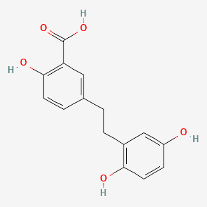 molecular formula C15H14O5 B12795187 5-(2-(2,5-Dihydroxyphenyl)ethyl)-2-hydroxybenzoic acid CAS No. 150258-65-4