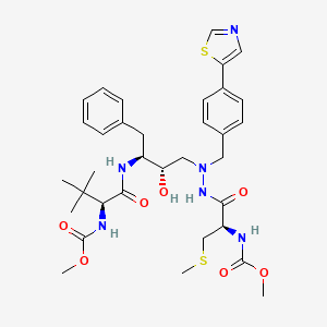 molecular formula C34H46N6O7S2 B12795258 2,5,6,10,13-Pentaazatetradecanedioic acid, 12-(1,1-dimethylethyl)-8-hydroxy-3-((methylthio)methyl)-4,11-dioxo-9-(phenylmethyl)-6-((4-(5-thiazolyl)phenyl)methyl)-, dimethyl ester, (3S-(3R*,8R*,9R*,12R*))- CAS No. 198903-90-1