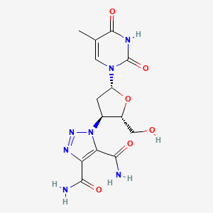molecular formula C14H17N7O6 B12795294 Thymidine, 3'-(4,5-bis(aminocarbonyl)-1H-1,2,3-triazol-1-yl)-3'-deoxy- CAS No. 127479-74-7