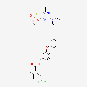molecular formula C32H40Cl2N3O6PS B12795326 3-phenoxybenzyl 3-(2,2-dichloroethenyl)-2,2-dimethylcyclopropanecarboxylate - O-[2-(diethylamino)-6-methylpyrimidin-4-yl] O,O-dimethyl phosphorothioate (1:1) CAS No. 75217-24-2