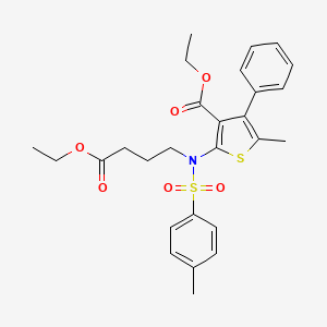 molecular formula C27H31NO6S2 B12795338 Ethyl 2-((4-ethoxy-4-oxobutyl)((4-methylphenyl)sulfonyl)amino)-5-methyl-4-phenyl-3-thiophenecarboxylate CAS No. 54805-46-8