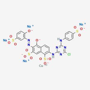 molecular formula C25H12ClCuN7Na4O14S4 B12795412 Cuprate(4-), (2-((4-chloro-6-((4-sulfophenyl)amino)-1,3,5-triazin-2-yl)amino)-5-(hydroxy-kappaO)-6-((2-(hydroxy-kappaO)-5-sulfophenyl)azo-kappaN1)-1,7-naphthalenedisulfonato(6-))-, tetrasodium CAS No. 71002-22-7