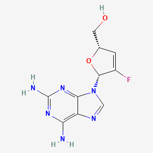 molecular formula C10H11FN6O2 B12795487 2,6-Diamino-9-(2,3-dideoxy-2-fluoro-beta-D-glycero-pent-2-eno-furanosyl)purine CAS No. 405238-83-7