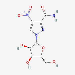 molecular formula C9H12N4O7 B12795498 1-beta-D-Ribofuranosyl-4-nitro-pyrazole-3-carboxamide CAS No. 138786-98-8