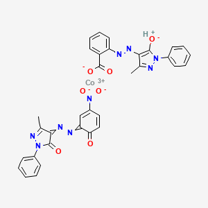 molecular formula C33H24CoN9O7 B12795586 cobalt(3+);4-[[3-(dioxidoamino)-6-oxocyclohexa-2,4-dien-1-ylidene]hydrazinylidene]-5-methyl-2-phenylpyrazol-3-one;hydron;2-[(3-methyl-5-oxido-1-phenylpyrazol-4-yl)diazenyl]benzoate CAS No. 52256-39-0
