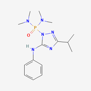 molecular formula C15H25N6OP B12795720 P-(5-Anilino-3-isopropyl-1H-1,2,4-triazol-1-yl)-N,N,N',N'-tetramethylphosphonic diamide CAS No. 13070-33-2