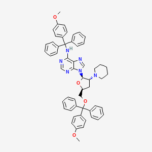 molecular formula C55H54N6O4 B12795830 Adenosine, 2',3'-dideoxy-N-((4-methoxyphenyl)diphenylmethyl)-5'-O-((4-methoxyphenyl)diphenylmethyl)-2'-(1-piperidinyl)- CAS No. 134934-47-7