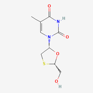 molecular formula C9H12N2O4S B12795845 2,4(1H,3H)-Pyrimidinedione, 1-(2-(hydroxymethyl)-1,3-oxathiolan-5-yl)-5-methyl-, (2S-cis)- CAS No. 137623-42-8