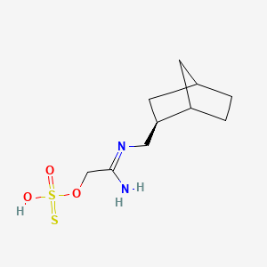 molecular formula C10H18N2O3S2 B12795875 S-((N-endo-2-Norbornylmethylamidino)methyl) hydrogen thiosulfate CAS No. 40283-67-8
