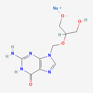 molecular formula C9H12N5NaO4 B12795949 Sodium 2-((2-amino-6-oxo-1,6-dihydro-9H-purin-9-yl)methoxy)-3-hydroxypropan-1-olate 