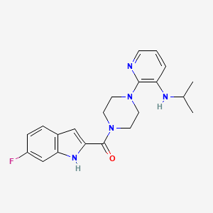 molecular formula C21H24FN5O B12796072 Piperazine, 1-((6-fluoro-1H-indol-2-yl)carbonyl)-4-(3-((1-methylethyl)amino)-2-pyridinyl)- CAS No. 136817-84-0