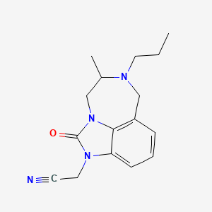 molecular formula C16H20N4O B12796106 (+-)-4,5,6,7-Tetrahydro-5-methyl-2-oxo-6-propylimidazo(4,5,1-jk)(1,4)benzodiazepine-1(2H)-acetonitrile CAS No. 136723-05-2