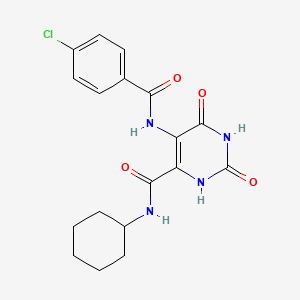 molecular formula C18H19ClN4O4 B12796109 5-((4-Chlorobenzoyl)amino)-N-cyclohexyl-2,6-dioxo-1,2,3,6-tetrahydro-4-pyrimidinecarboxamide CAS No. 82241-29-0