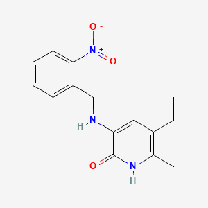 molecular formula C15H17N3O3 B12796120 2(1H)-Pyridinone, 5-ethyl-6-methyl-3-(((2-nitrophenyl)methyl)amino)- CAS No. 145901-81-1