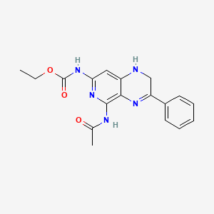 molecular formula C18H19N5O3 B12796241 Ethyl (5-(acetylamino)-1,2-dihydro-3-phenylpyrido(3,4-b)pyrazin-7-yl)carbamate CAS No. 87607-28-1