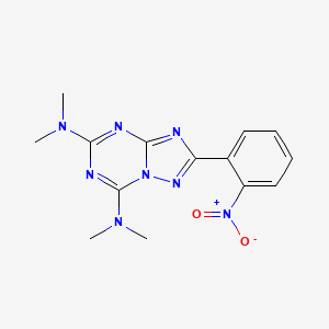 molecular formula C14H16N8O2 B12796259 5,7-Bis(dimethylamino)-2-(2-(hydroxy(oxido)amino)phenyl)(1,2,4)triazolo(1,5-a)(1,3,5)triazine CAS No. 91892-55-6