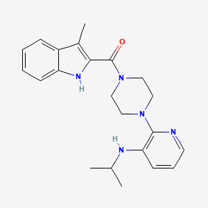 molecular formula C22H27N5O B12796282 Piperazine, 1-(3-((1-methylethyl)amino)-2-pyridinyl)-4-((3-methyl-1H-indol-2-yl)carbonyl)- CAS No. 136817-30-6